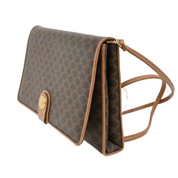 CELINE Logo Macadam Pattern Shoulder Bag PVC Leather Brown GHW Italy 36FB775 - Picture 2 of 16